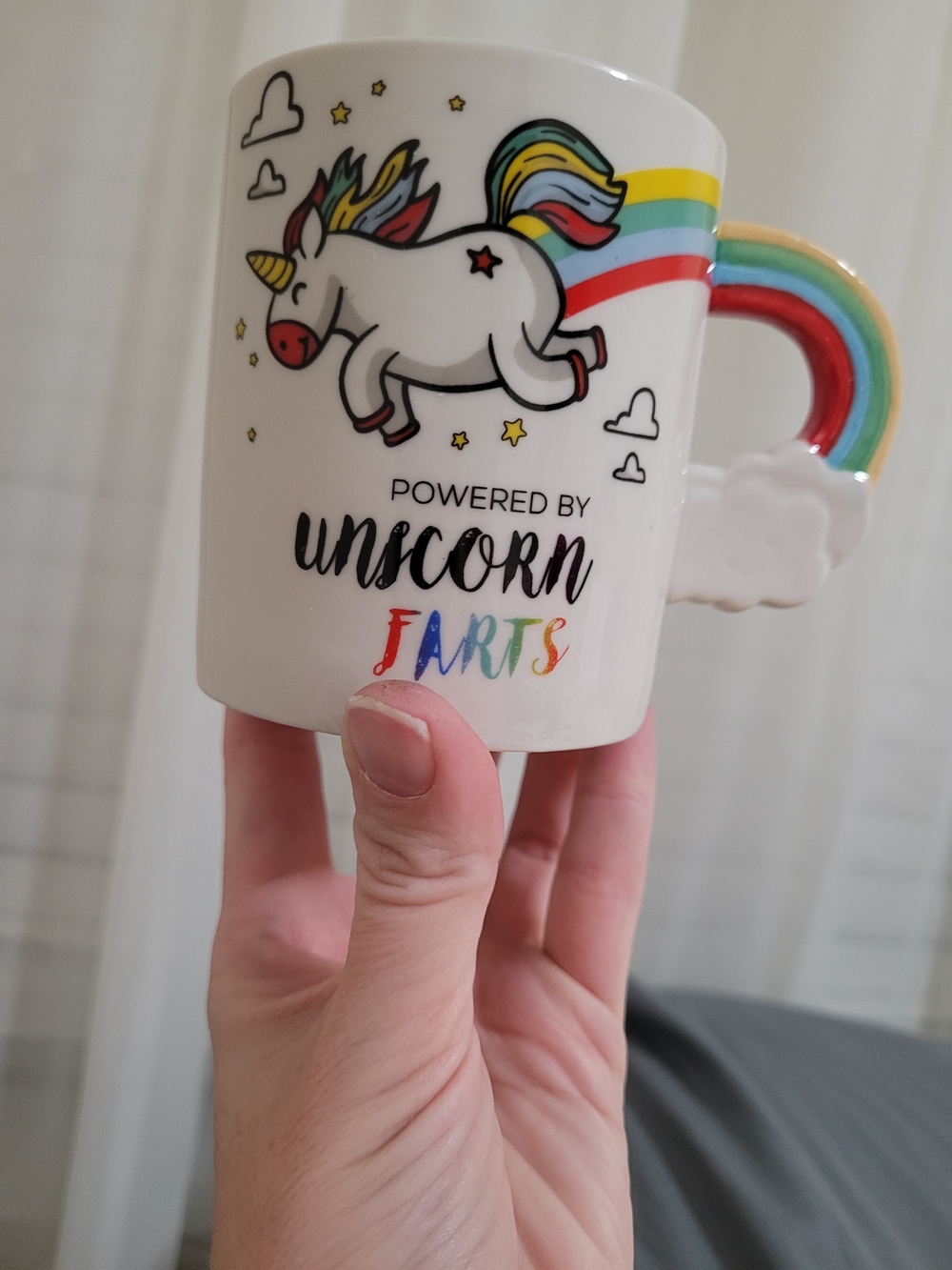 Cute Rainbow Unicorn Mug - 'Powered by Unicorn Farts'